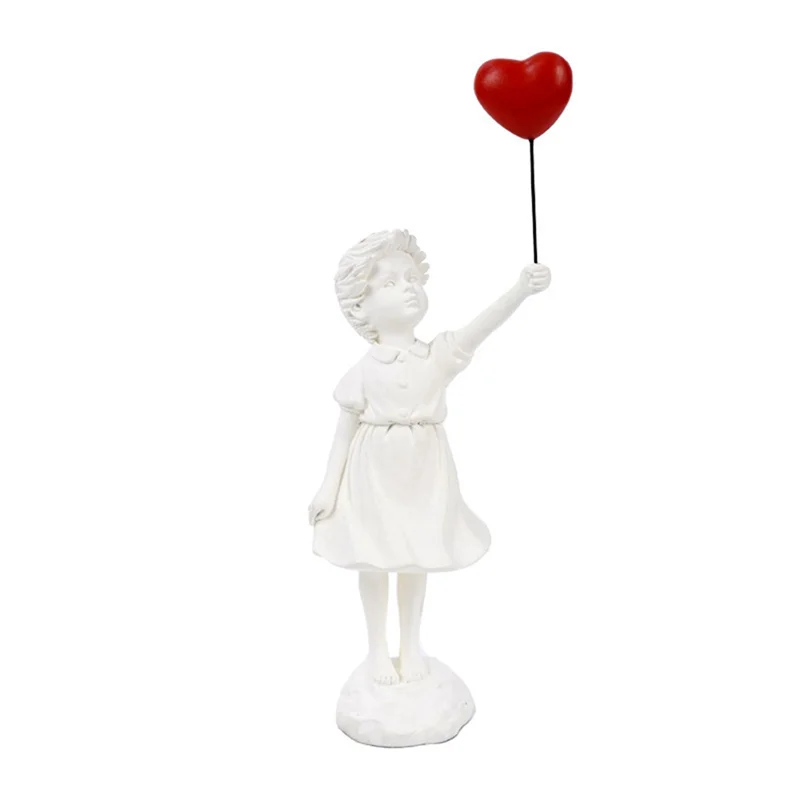A59E-1 قطعة فتاة صغيرة مع بالون تمثال تمثال النحت المعيشة غرفة الدراسة ديكور غرفة نوم الراتنج المنزل الجدول الديكور Whit