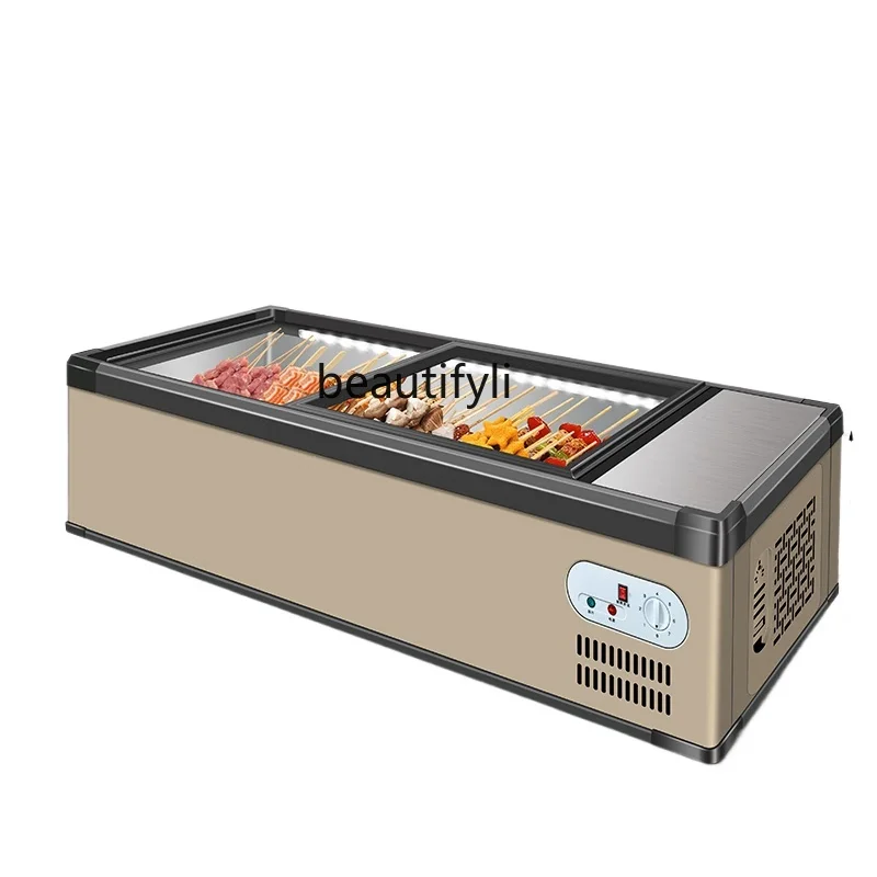 Mobile stall freezer display cabinet BBQ fruit fishing skewers Refrigerated and frozen low temperature desktop cabinet