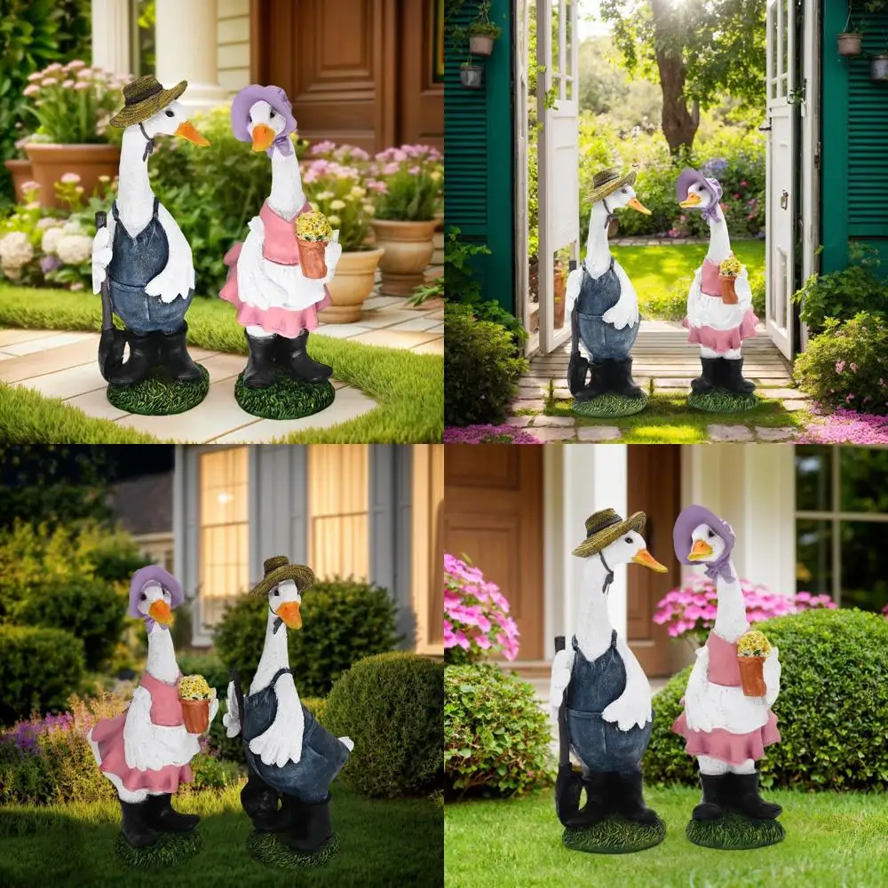 

Large Outdoor Porch Goose Statue, Resin Garden Sculpture, Concrete Yard Decor, Farmhouse Style Duckling Pair, Dress-Up Option