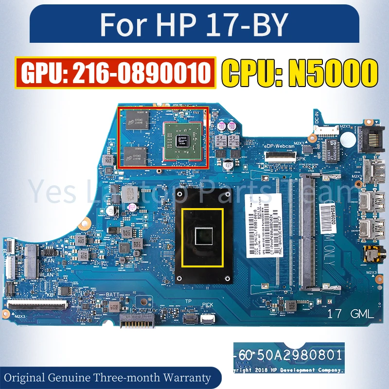 6050A2980801 For HP 17-BY Laptop Mainboard L22745-601 SR3RZ N5000 216-0890010 Notebook Motherboard