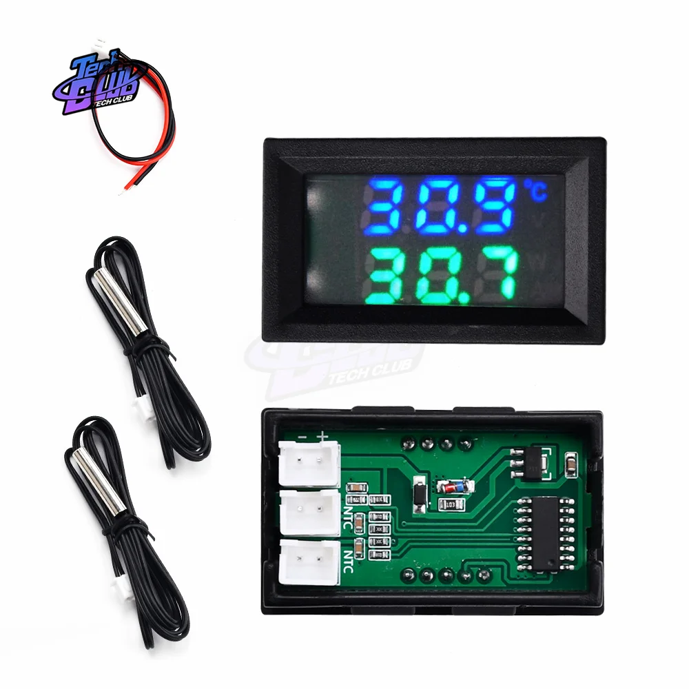 Termómetro con Sensor de temperatura Digital, voltímetro Dual con pantalla LED de 0,28 pulgadas, CC de 4-28V, 5V, 12V, con Cable de sonda NTC 10K