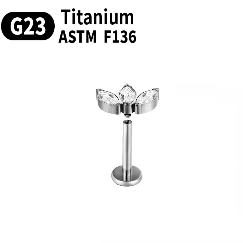G23 F136 Titanium Ear Piercing Earring Studs Lobe Zircon Labret Lip Ear Cartilage Ear Nail Earrings For Women 16G Body Jewelry