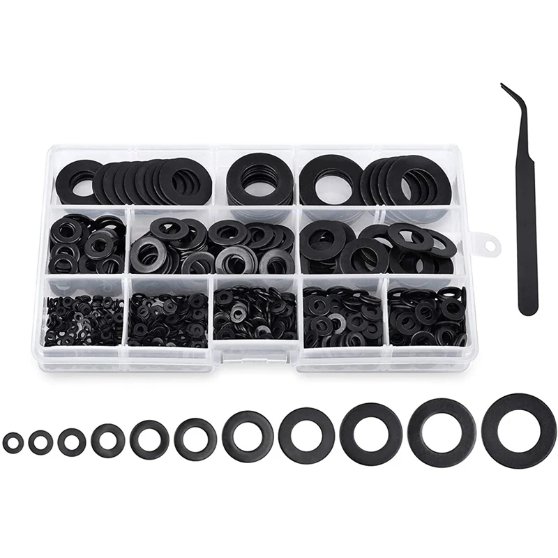 

Flat Washers - 1080Pcs Washers 11 Sizes Alloy Steel Flat And Safety Washers, Black Washers Assortment Set