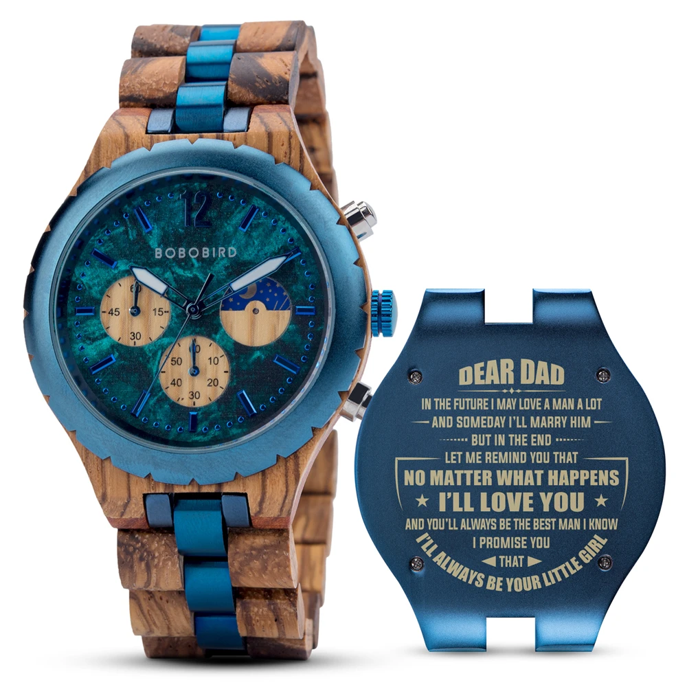 

BOBO BIRD Engraved Wood Watch for Men Father Dad Personalized Father's Day Birthday Chronograph Wooden Gifts Idea reloj hombre