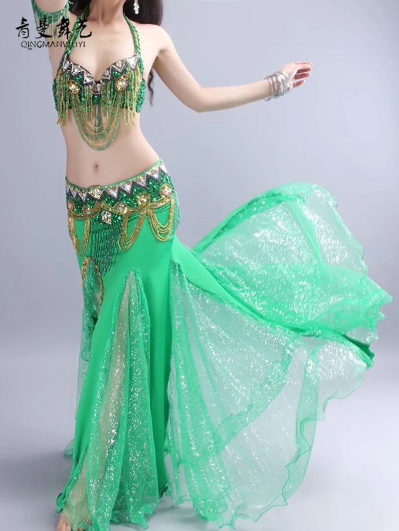 Belly Dance Opening Dance Costume Sexy Performance Suit Belly Dance Performance Suit Bra Waist Seal Gathering Cup Large Size