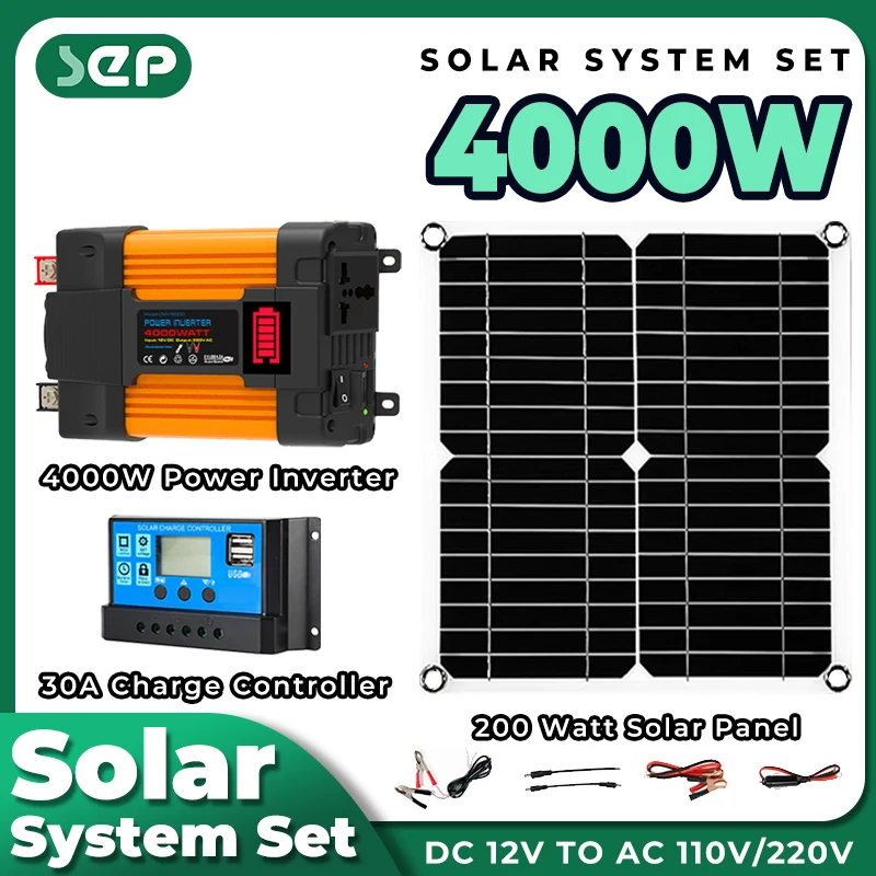 

Solar kit Complete 4000w 220v Inverter 5V Solar Panel home Set RV 30A Controller integrated solar energy system off grid Camping