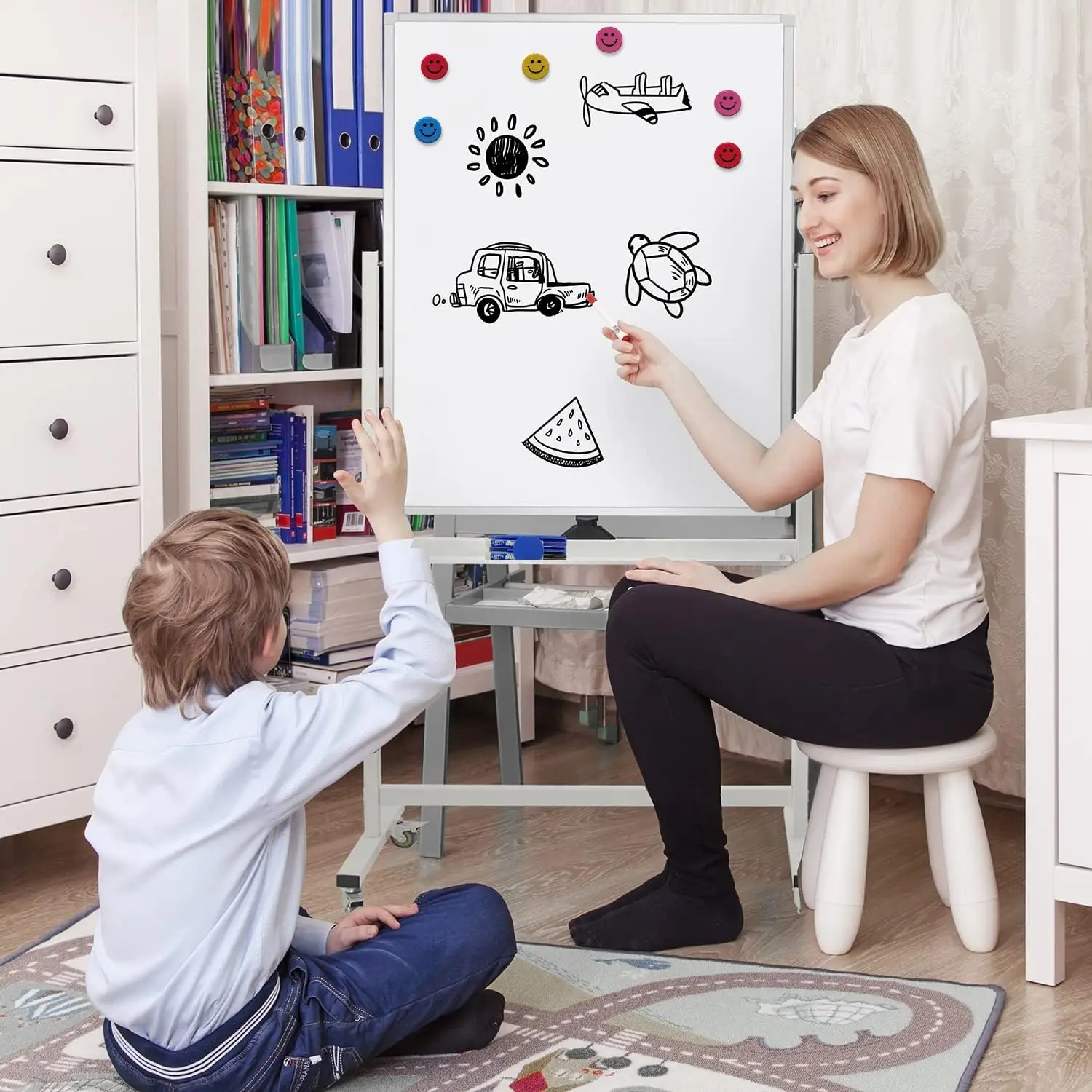 40x28 Inch Double-Sided Magnetic Rolling Whiteboard with Stand, Aluminum Frame and Wheels