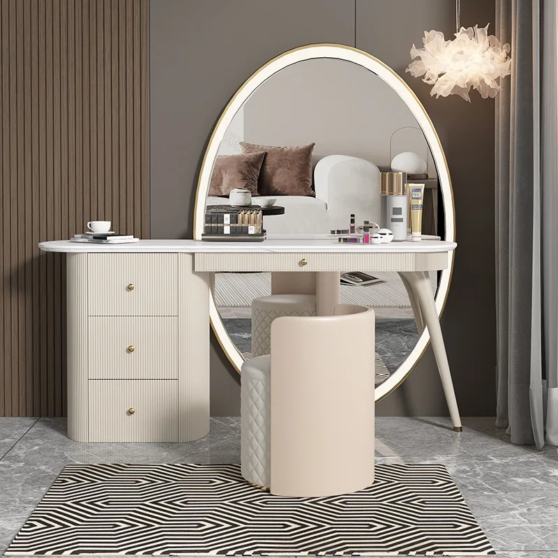 

Modern bedroom full-body mirror storage cabinet integrated Italian minimalist light luxury dresser makeup table stool