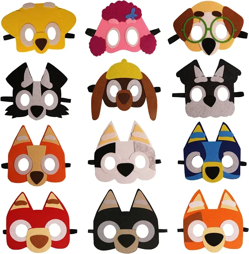 12PCS/set of Bluey Felt Masks, Suitable for Children's Birthday Themed Party Decorations, Role-playing Birthday Gifts