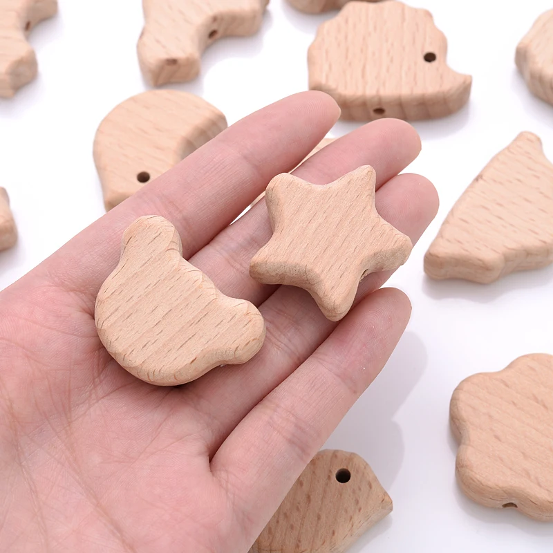 10/20Pcs Natural Wooden Beads Classic Animal Shape Beech Loose Teether Beads for Jewelry Making DIY Craft Handmade Pacifier Clip