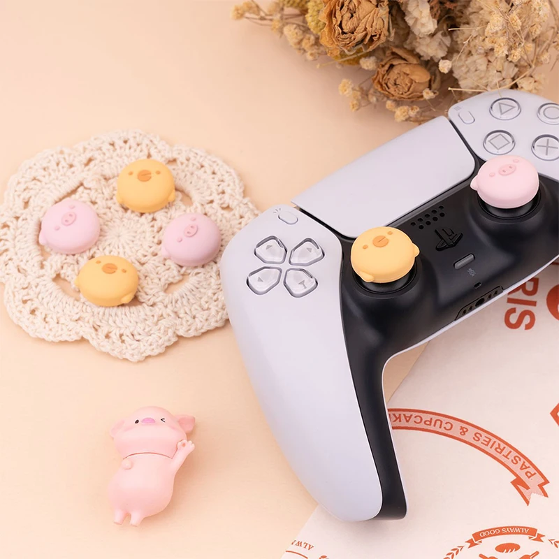 4pcs/set Cute Pig Ghost Silicone Thumb Stick Grip Cap Joystick Cover For Sony PS5 PS4 Thumbstick Case for Nintendo Switch Pro