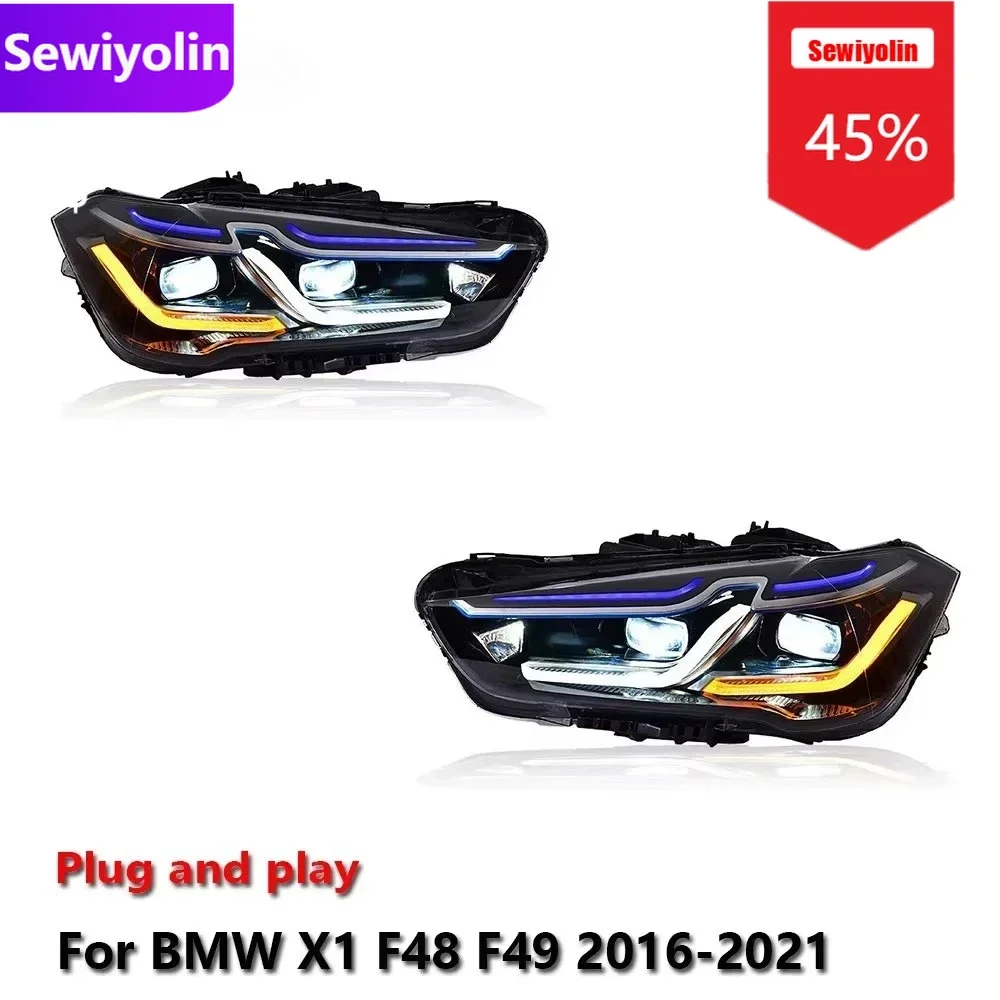 

Автомобильные светодиодные фары DRL в сборе для BMW X1 F48 F49 2016-2021, автоматические противотуманные фары DRL, стоп-сигнал, указатель поворота Plug and Play