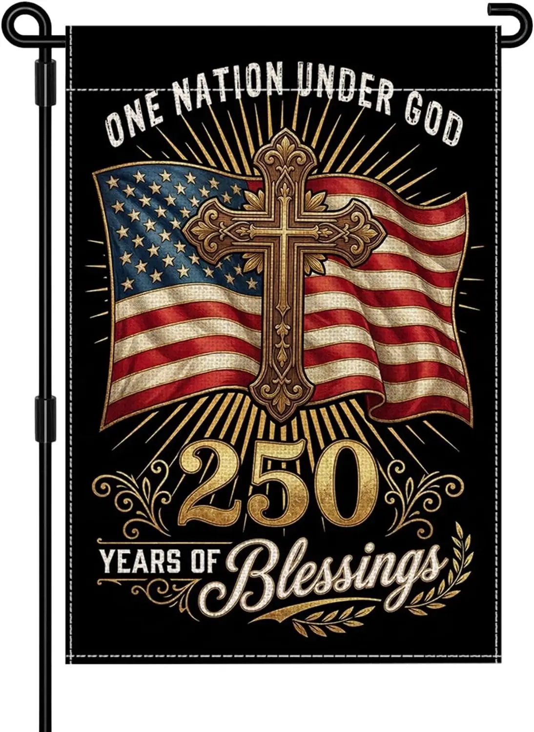 4th of July Garden Flag, 12×18 Inch Cross Faith American Flag for Outside, Vintage Patriotic Garden Flags, Double Sided Weat jjp