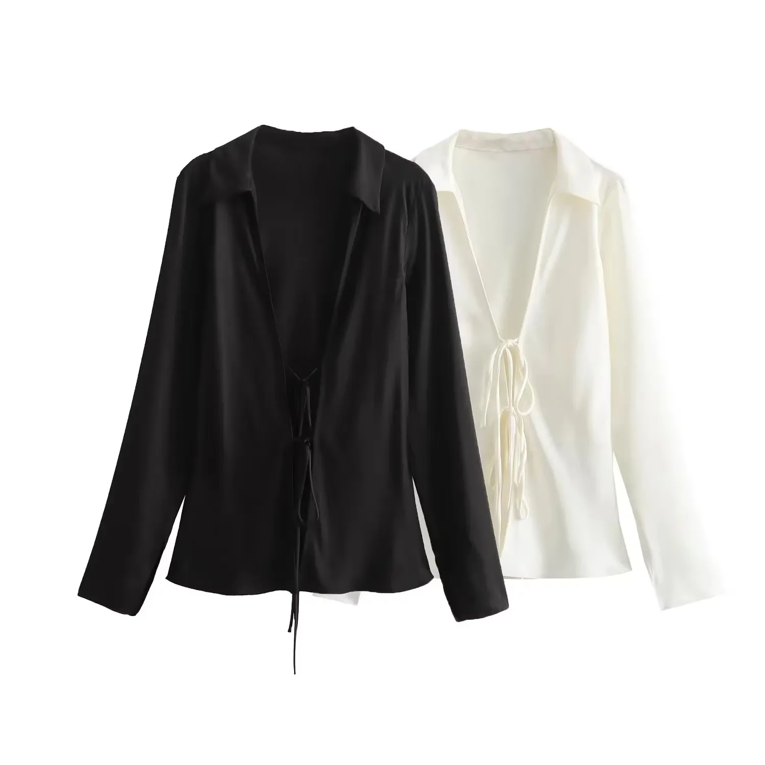 HH Frauen Mode Langarm Tie-Up V-ausschnitt Bogen Bluse Straße Kleidung 2024 Frühjahr Neue Satin Hemd Chic Damen tops Mujer