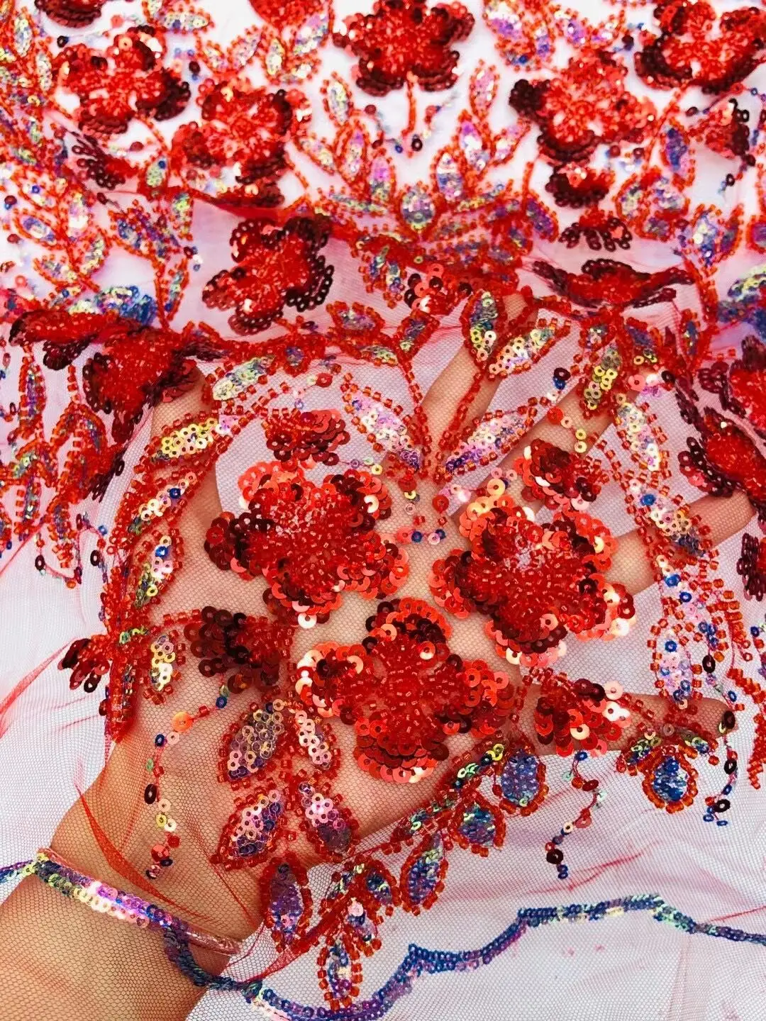 

French Lace Fabric African Mesh Tulle Lace Fabric with Beads S-1306432 Bridal Lace for Sewing Wedding