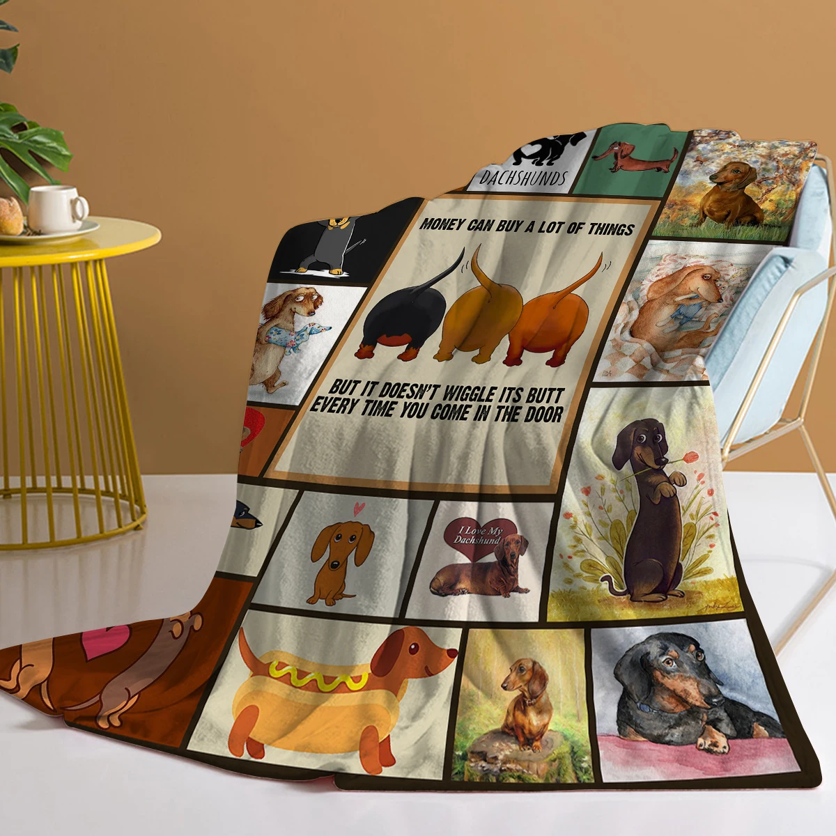 Dachshund ​Blanket for Dog Lover Cute Dachshund Wagging Their Tails Printed Blanket Cozy Blanket for Couch Bed Living Room