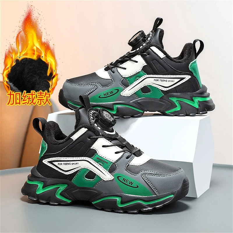 

Зимние детские кроссовки для мальчиков, новые плюшевые теплые нескользящие модные дизайнерские детские повседневные хлопковые туфли, уличная спортивная обувь для бега для мальчиков