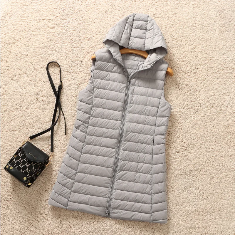 Women's Long Winter Coat Vest With Hood Sleeveless Warm Down Coat With Pockets Quilted Vest Down Jacket Outdoor Jacket Hot Sales