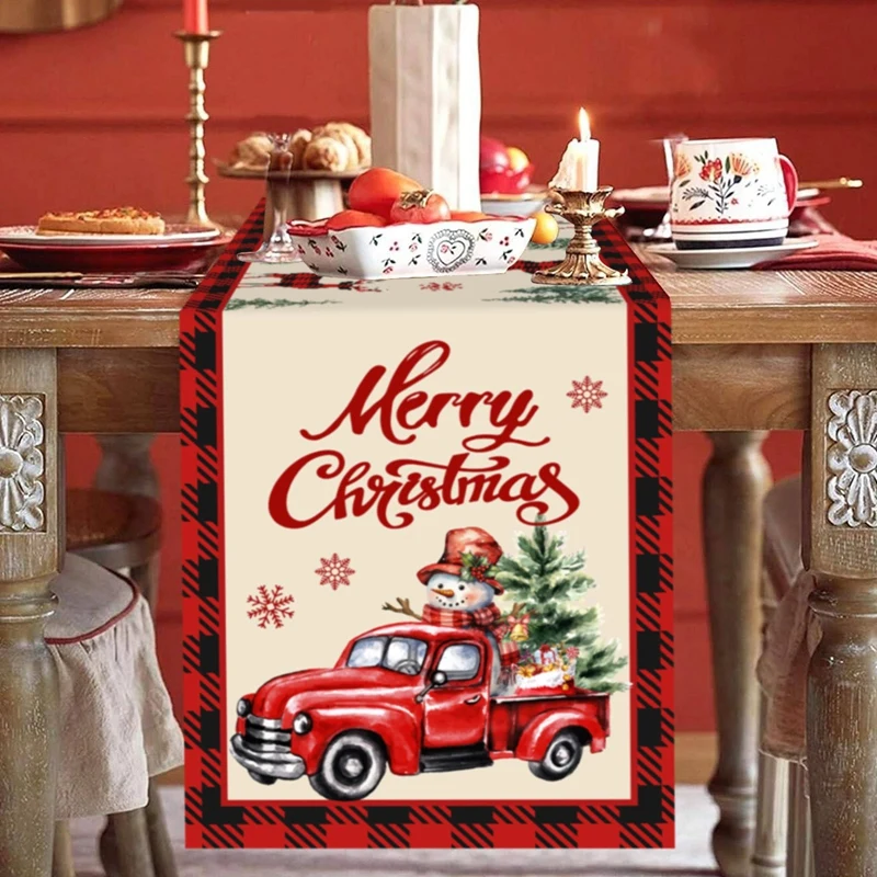 Santa Claus Christmas Table Runner Christmas Decorations For Home 2024 Xmas Table Flag Navidad Noel Gift New year Tablecloth