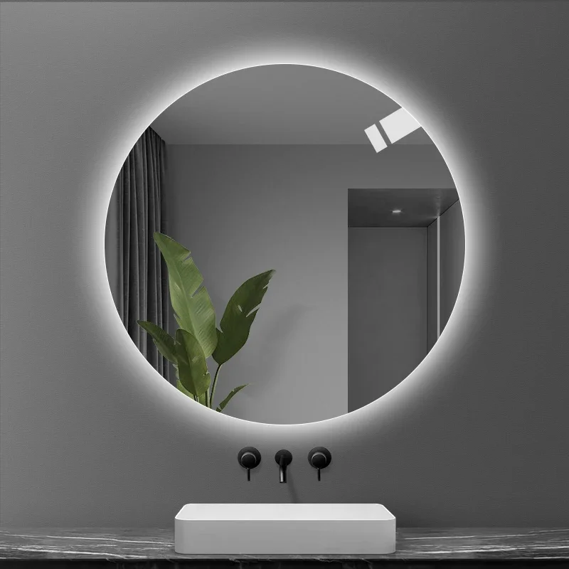 Wall Mounted 50 Cm Mirror Round Illuminated Clock Bathroom Mirror Nordic Barber Espejo Aumento Maquillaje Con Luz Home Furniture