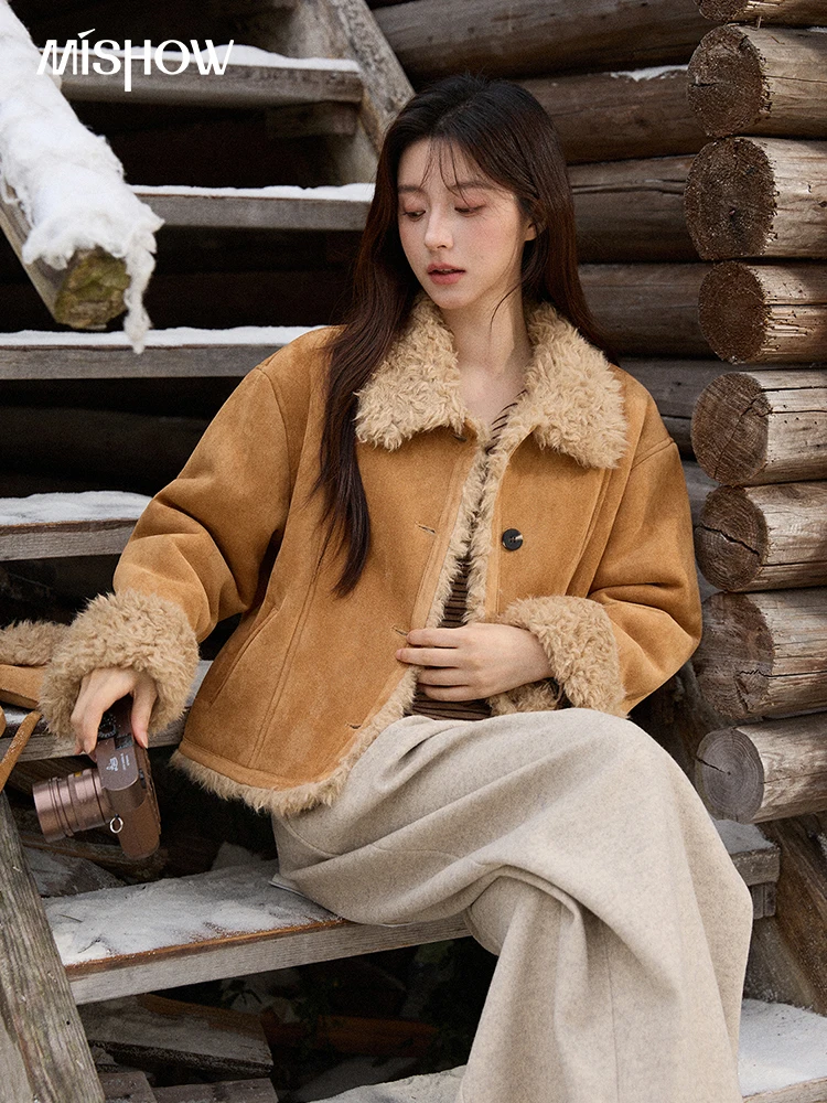MISHOW veste d'hiver femmes 2025 hiver rétro luxe manteau ample col rabattu banlieue daim chaud vestes courtes MXE86W0936