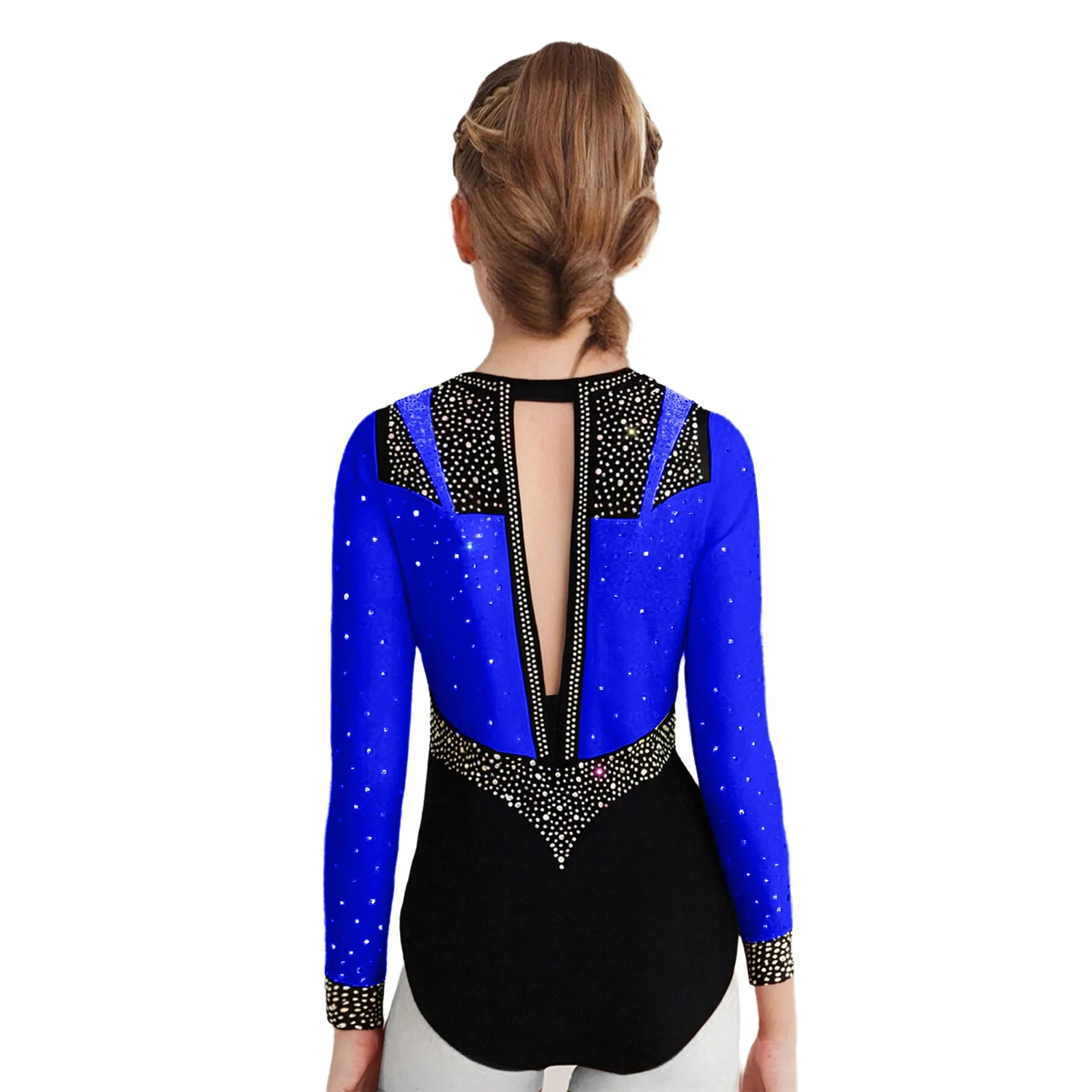 Bambini Ragazze Ginnastica Pattinaggio di Figura Vestito Manica Lunga Buco della Serratura Indietro Color Block Patchwork Body + Vest Top + Leggings Dancewear