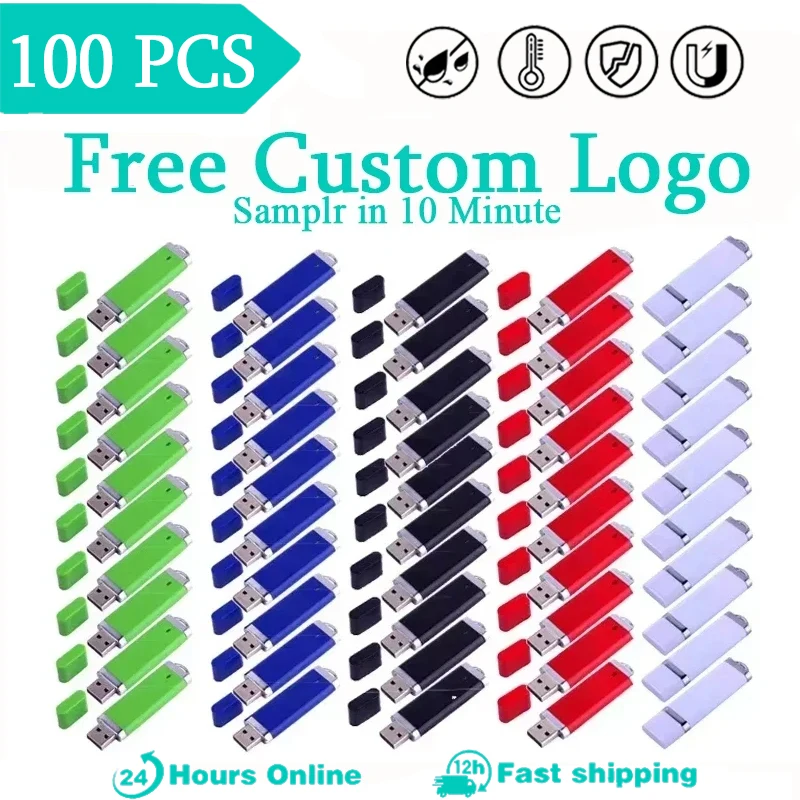 JASTER 100 PCS LOT USB Flash Drive 64GB Free Custom Logo Memory Stick 32GB Waterproof Pen Drive 16GB Creative Gift USB Stick 8GB