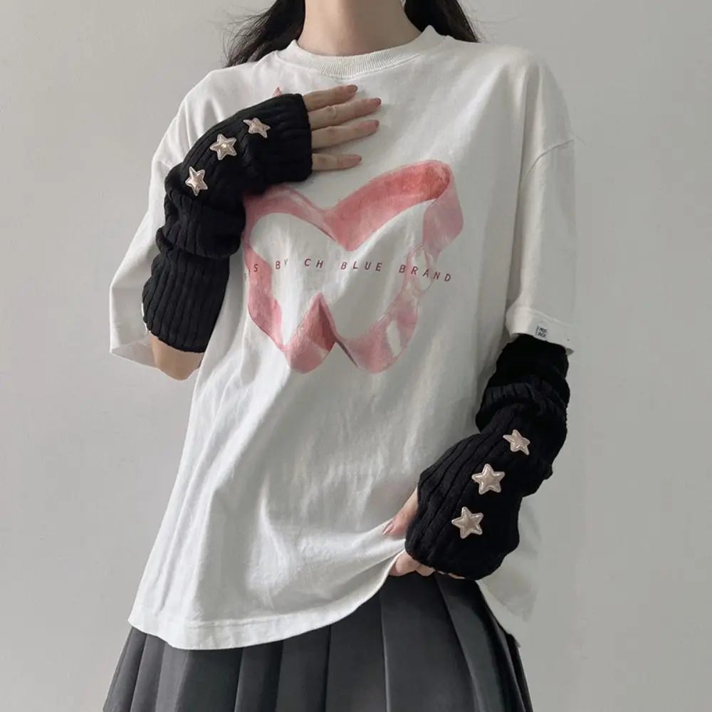 Elastic Solid Color Star Knitted Gloves Gothic JK Wool Sleeve Cuff Y2k Lolita Style Arm Warmers Streetwear