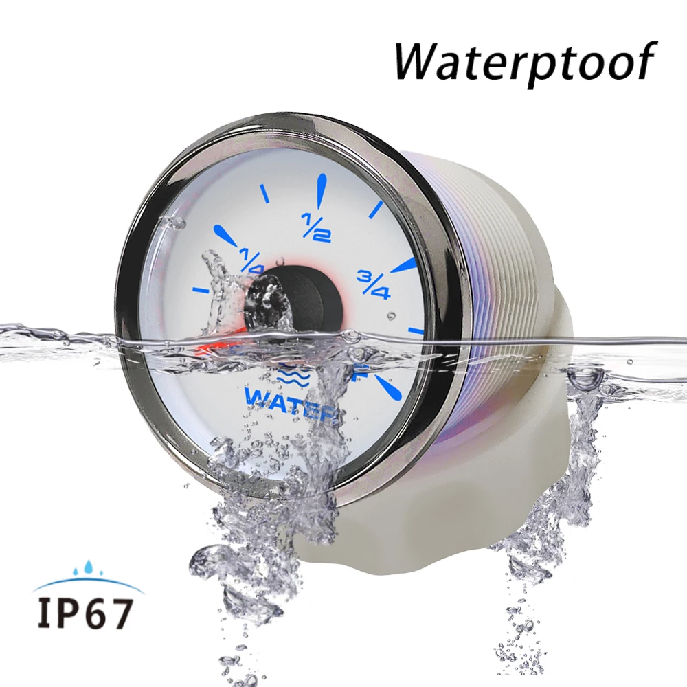 Rhaxel 52mm Water Level Meter Gauge 0-190ohm 240-33ohm Signal Adjustable with 8 Colors Backlight 12V 24Volts for Car Yachts