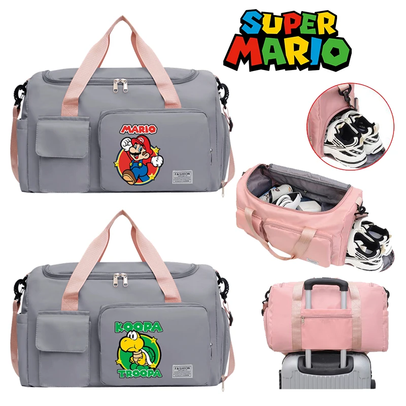 Super Mario Cartoon Tote Travel Bag Large Capacity Clothes Storage Bags Gym Duffle Pack with Shoe Compartment Portable HandBag