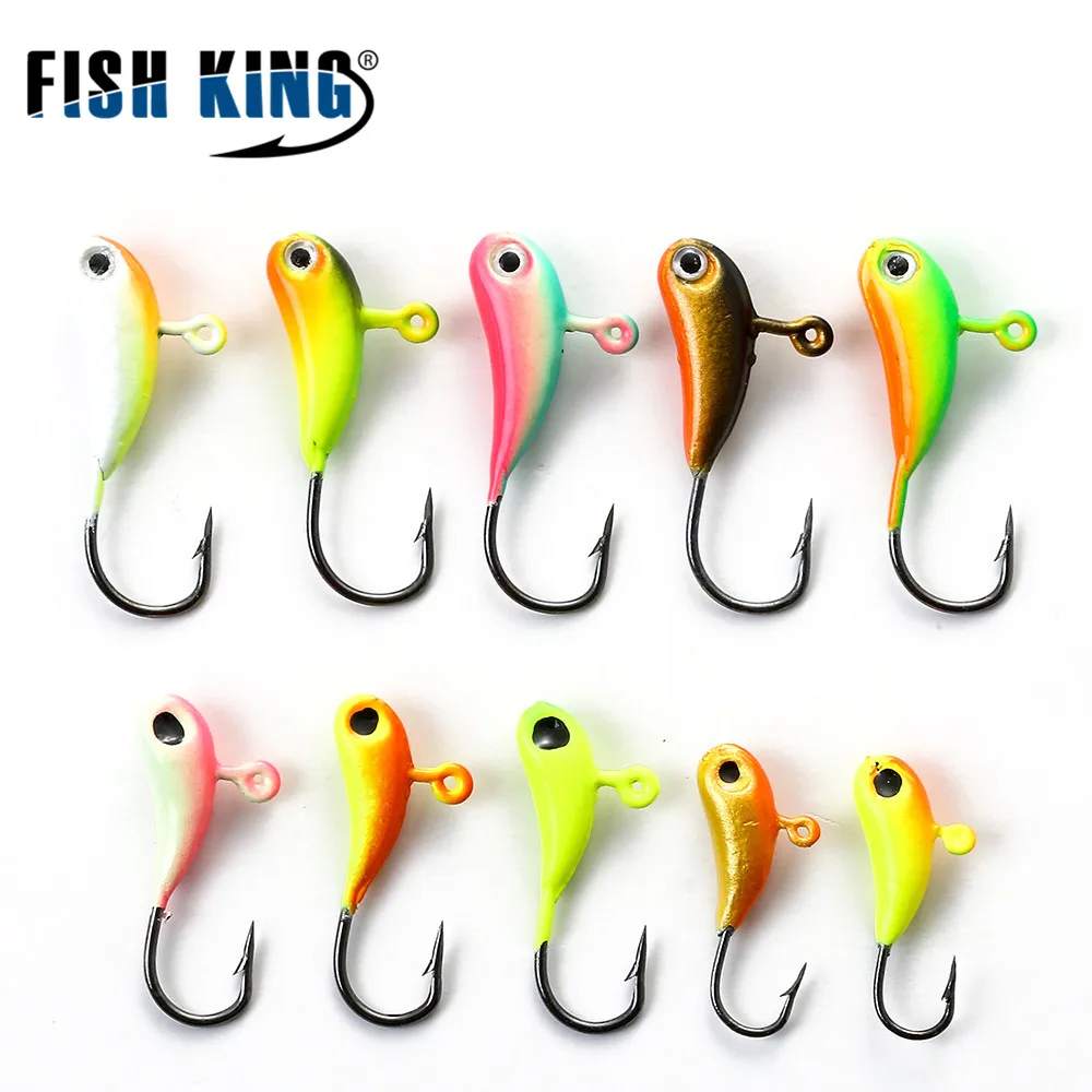 FISH KING 5PCS 1.2g 1.6g 1.7g Winter Fishing Lure Jig Head Hook 3D Eyes Ice Fishing Artificial Bait Accessories