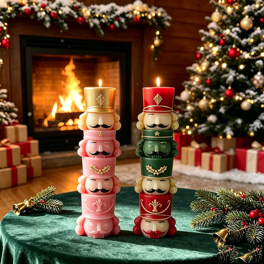 Christmas Nutcracker Soldier Stackable Silicone Candle Mold - 3D Holiday DIY Candle Making Mold, Home Decor Craft Gift for Xmas