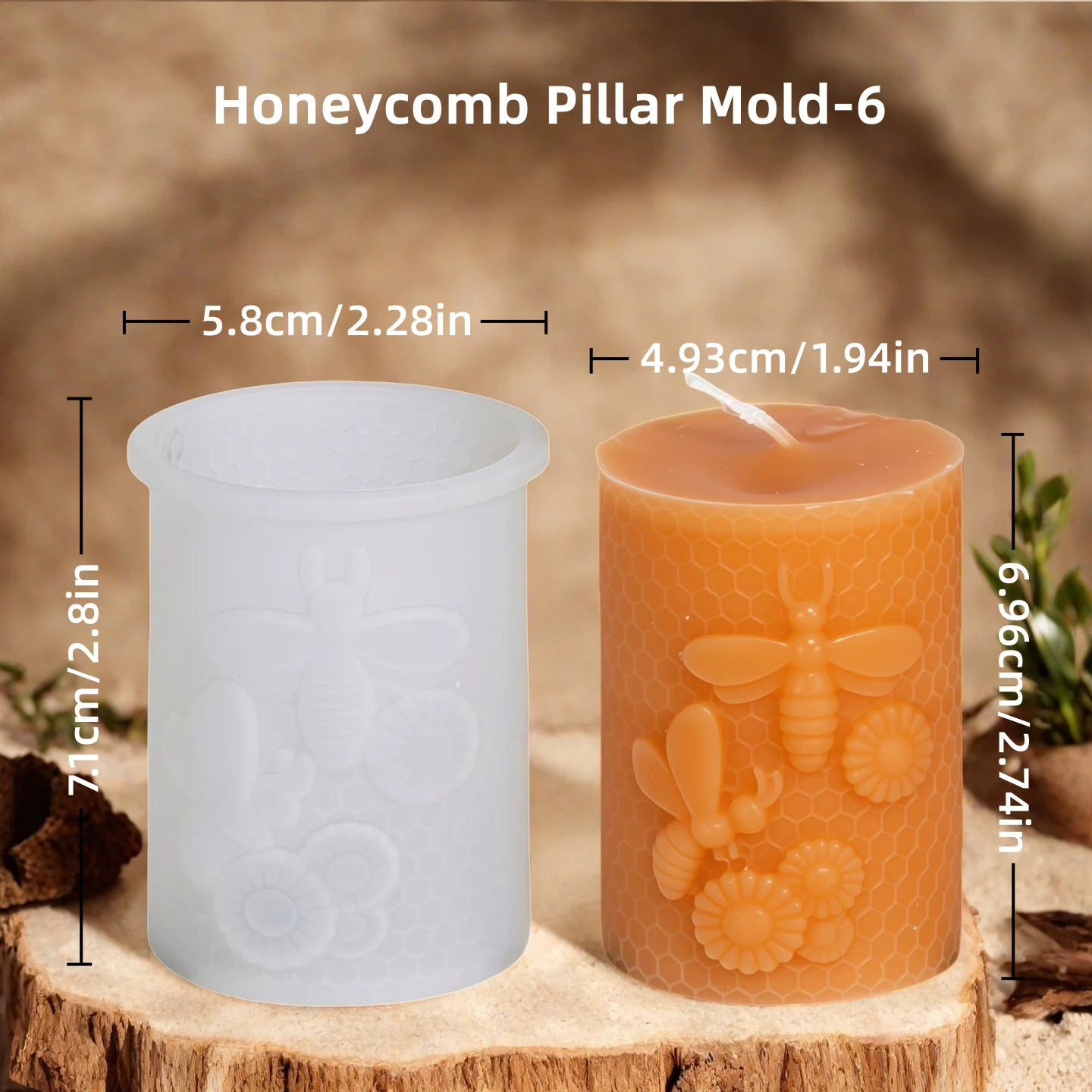 3D Waben Säule Kerze Silikon Form DIY Geprägte Biene und Blume Waben Zylinder Aromatherapie Kerze Gips Form Dekor – Detail 5