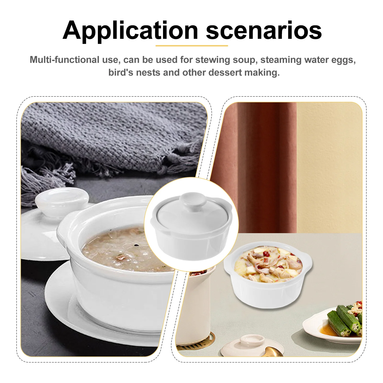 

Ceramic Soup Bowl with Lid Handle Simple Stylish Design Multi Purpose for Rice Noodle Ramen Fruit Salad Food Service Bowl