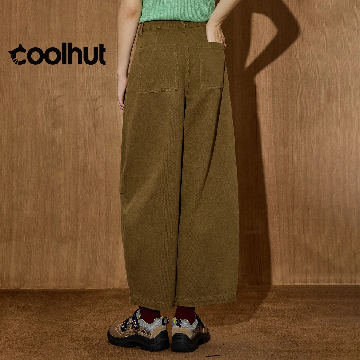 COOLHUT, pantalones vaqueros de pierna ancha con cintura elástica Vintage 2025 para mujer, pantalones vaqueros recortados de corte relajado de Color sólido, pantalones vaqueros informales de otoño Y2K para mujer
