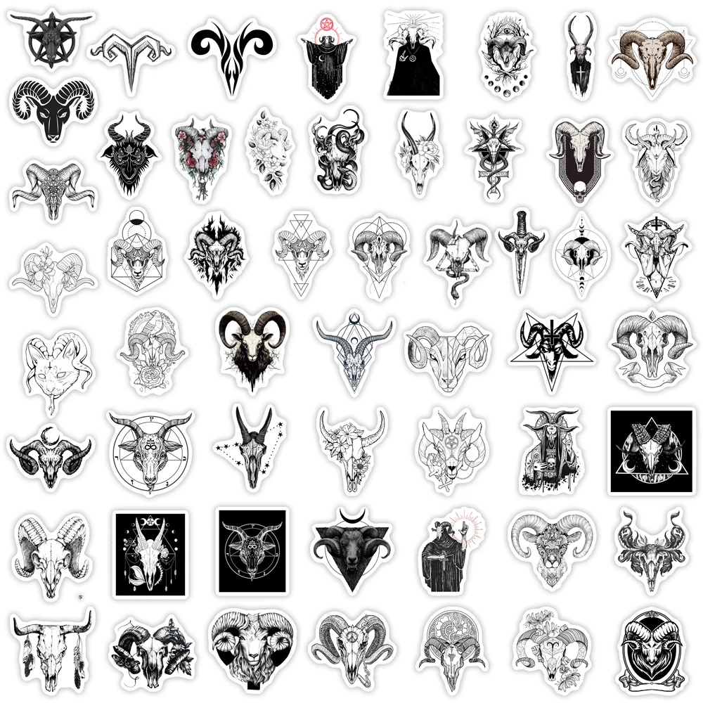 Demon Goat Head Dark Aesthetic Sticker Black White Tattoo DIY Toy Decorative Decal for Phone Luggage Laptop Scrapbook Waterproof