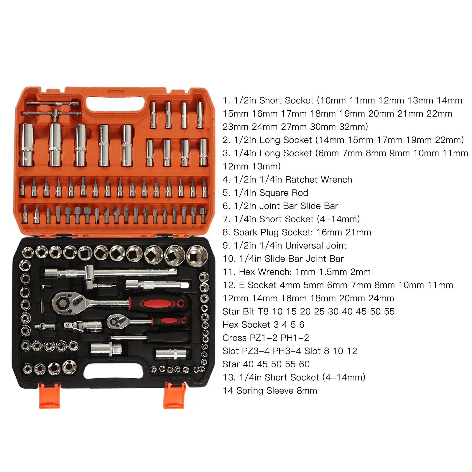 108 Pieces Mechanical Repair Tools Impact Socket Assortment Kit Ratchet and Hex Wrenches Screwdriver Bits