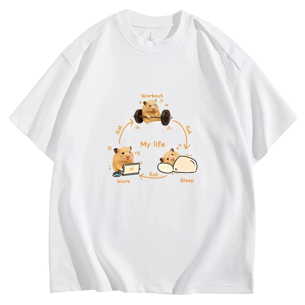 Funny Hamster My Life Routine T-Shirt Workout Eat Sleep Work Graphic Tee Summer Short Sleeve Casual Humour Streetwear Tops