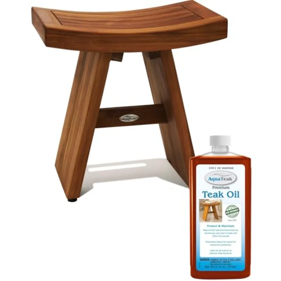 18 Asia Teak Shower Bench with Premium Teak Oil - AquaTeak Original - Durable Water Resistant Shower Chair in Natural Finish -