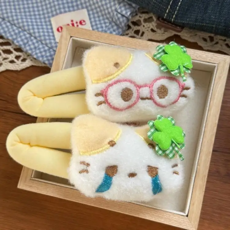 

Forehead and Side Clip, Cartoon Emoticon Cat HairpinFour-leaf Clover Lucky Kitten Bubble Cotton Large BB Clip for Women