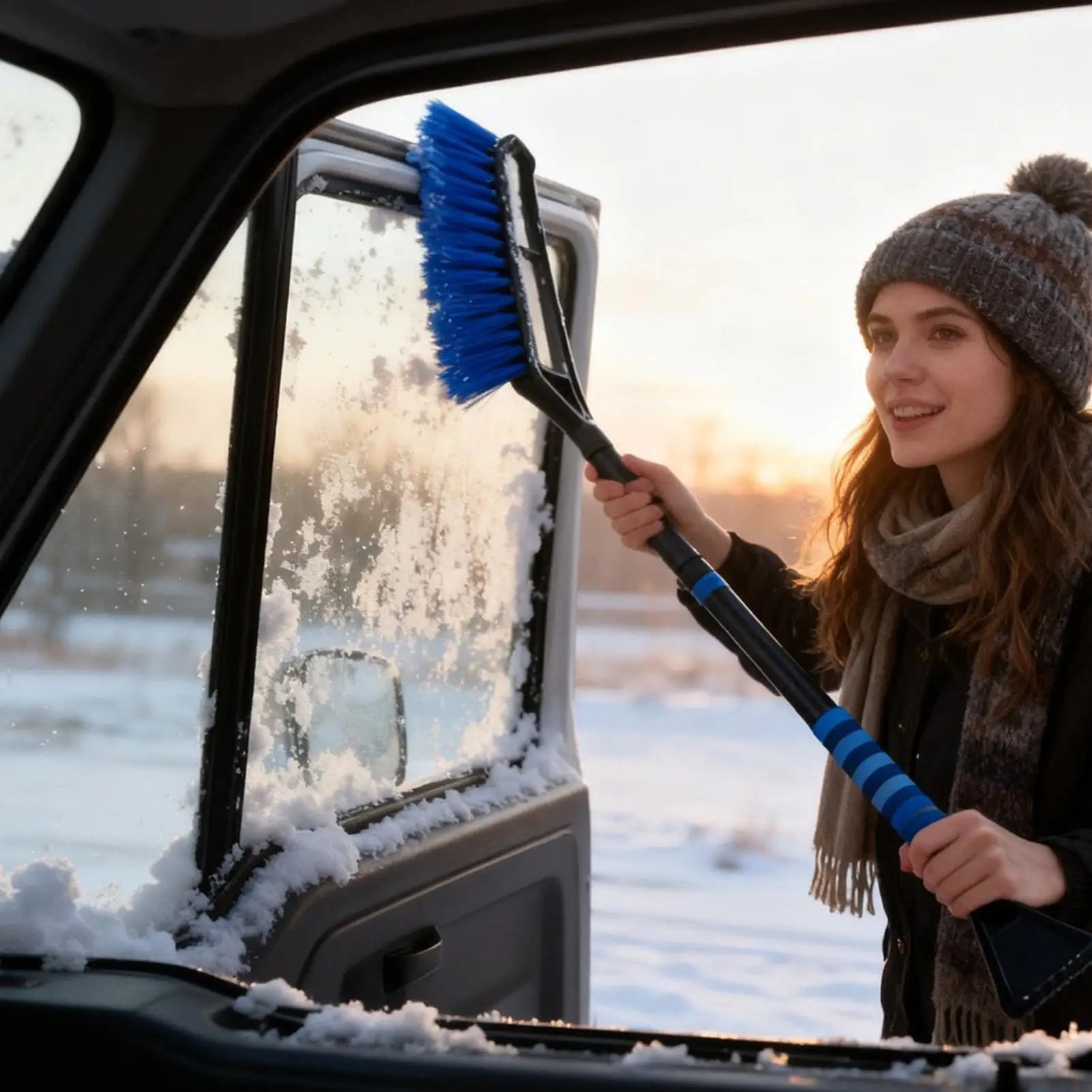 Snow Scraper For Car 36-inch Extendable Shovel Broom Detachable Windshield Scraper With Scratch Free Bristle Head For Trucks SUV