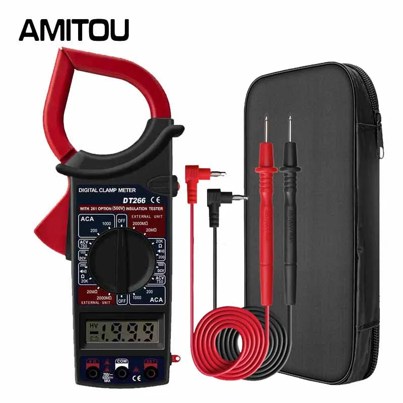 AMITOU DT266 LCD 1999 Counts Professional Clamp Meter AC/DC Voltage Tester DC Current Digital Multimeter Clamp Smart Clamp Meter