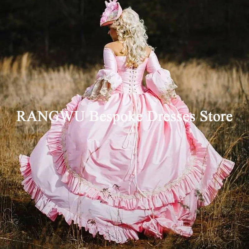 Pêssego rosa vintage vitoriano vestidos de casamento guerra civil applique espartilho medieval princesa vestido de noiva vestidos de gala personalizado