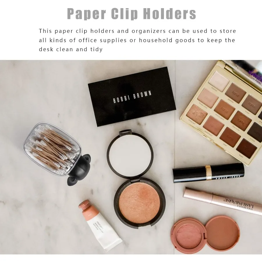 アクリル製ペーパークリップホルダーディスペンサー 100個の28mm黒色ペーパークリップ付き デスクオーガナイザー用 ブラック