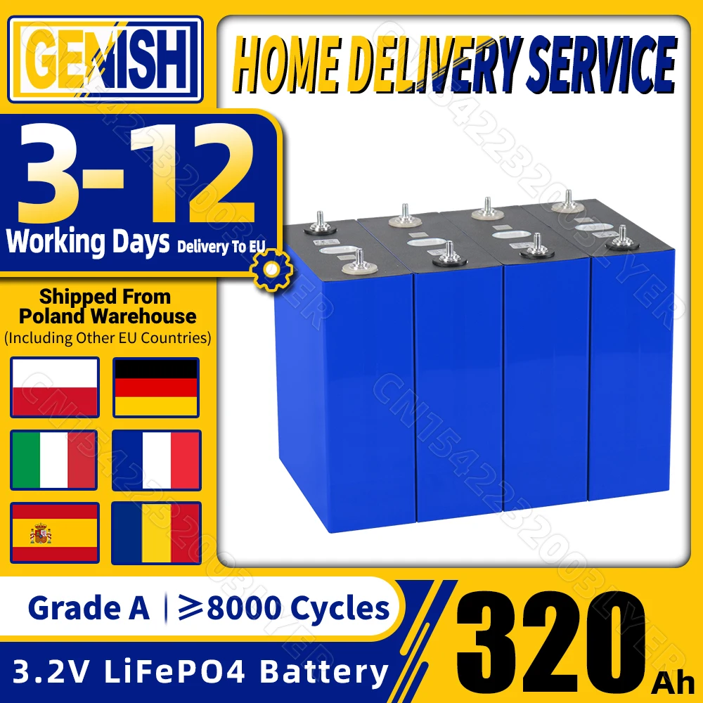 PWOD 320Ah LiFePO4 3.2V Battery 8000 Cycle Rechargeable Lithium Iron Phosphate DIY 12V 24V 48V For Yacht Solar RV Vans Golf Cart
