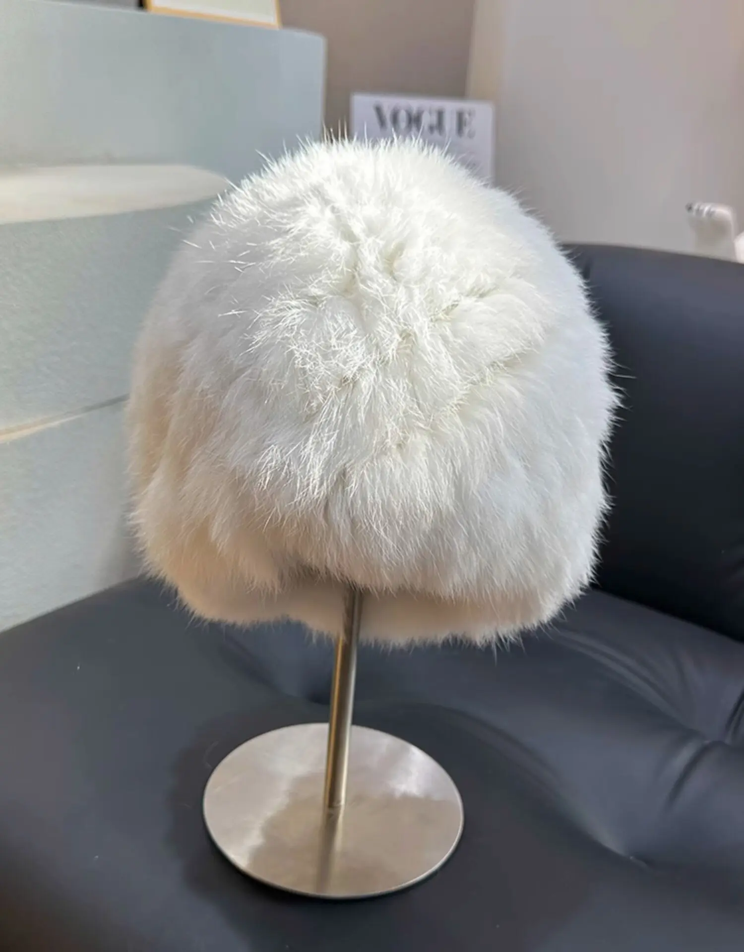 Damen Echte Kaninchenfell-Strickmütze Winter Dicke Warme Fischermütze Echtes Fell Plüsch Damen Ohrenschützer Kälteschutz Schlankmachende Beanie – Detail 10