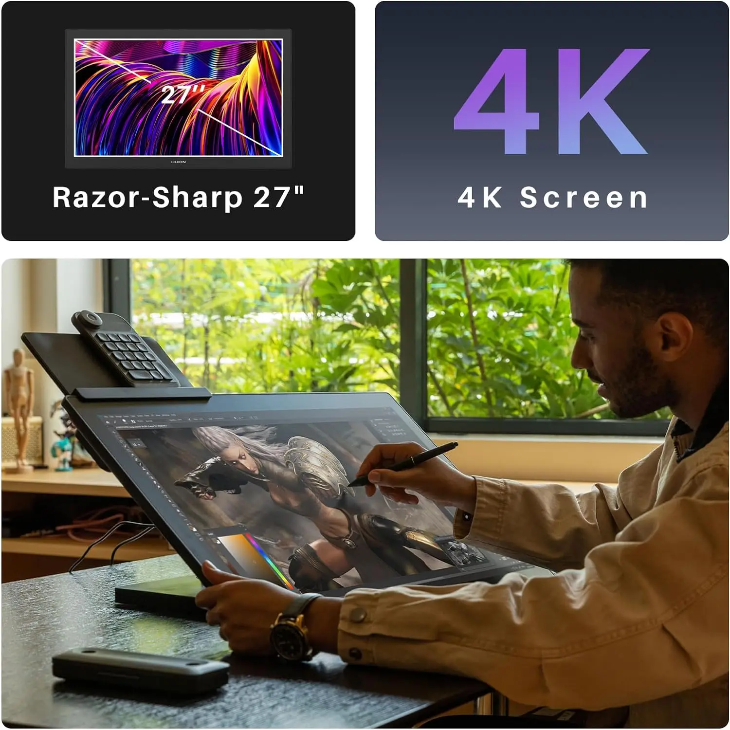 Imagem -06 - Huion-kamvas Pro 27 Tablets Gráficos Monitor 4k Pen Display Dedo Multi-touch Screen Dual Pen 16k Níveis de Pressão