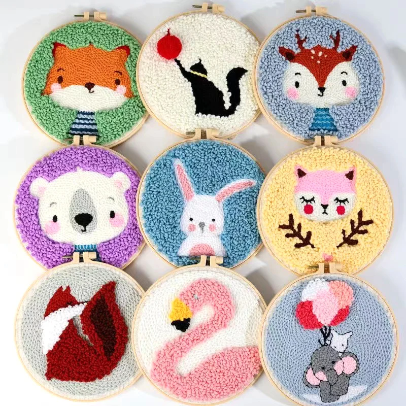 

No Finish DIY Cartoon Animal Rabbit Bear Swan Fox Panda Cat Poke Punch Needle Kit Handmade Embroidery Picture Artwork Kit 20 cm