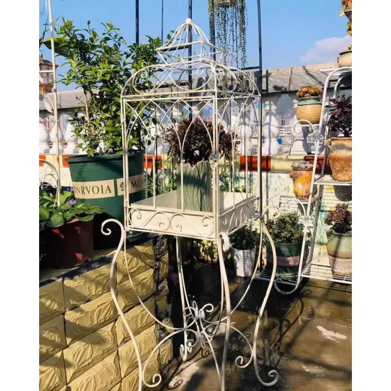 European Style Creative Bird Cage Large Flower Rack Decorative Elevated Flower Pot Rack Iron Vintage Courtyard High Foot