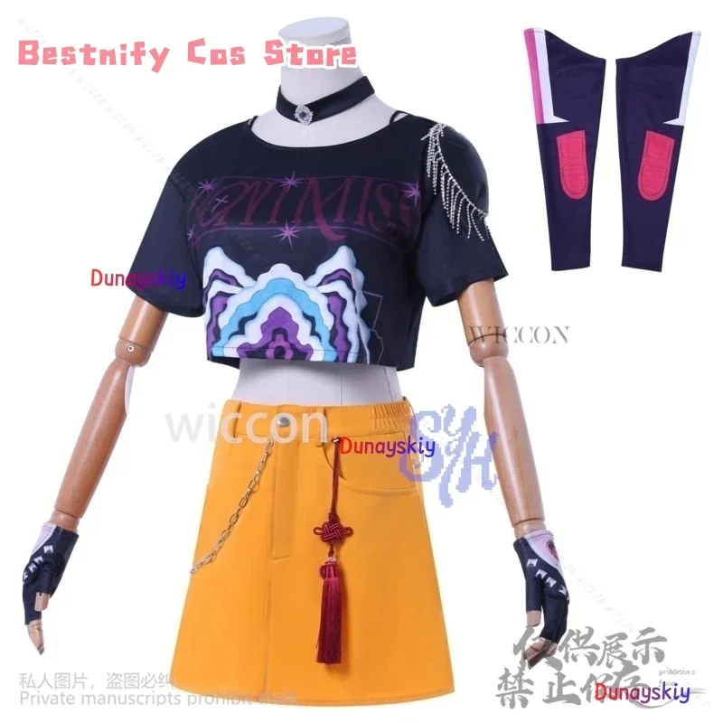 CosplayHuntrix คอสเพลย์อะนิเมะภาพยนตร์ปีศาจ Mira Kpop Idol Stage เครื่องแต่งกายหญิง Power กลุ่ม Cos ชุดมินิ Jirai Kei ชุดวิกผม Ha